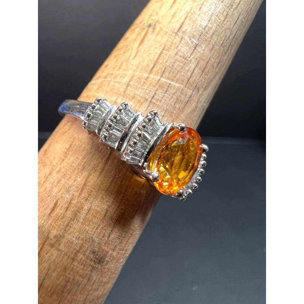 14k white gold yellow lab sapphire and diamond ring size 7 - Picture 12 of 16
